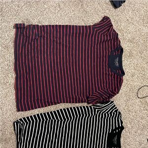 Banana Republic Red and Black Striped Short Sleeve Tee